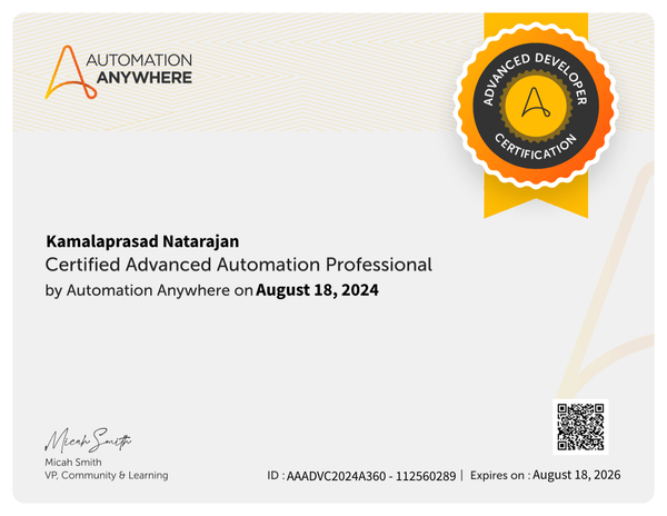 Automation Anywhere Certified Advanced Professional